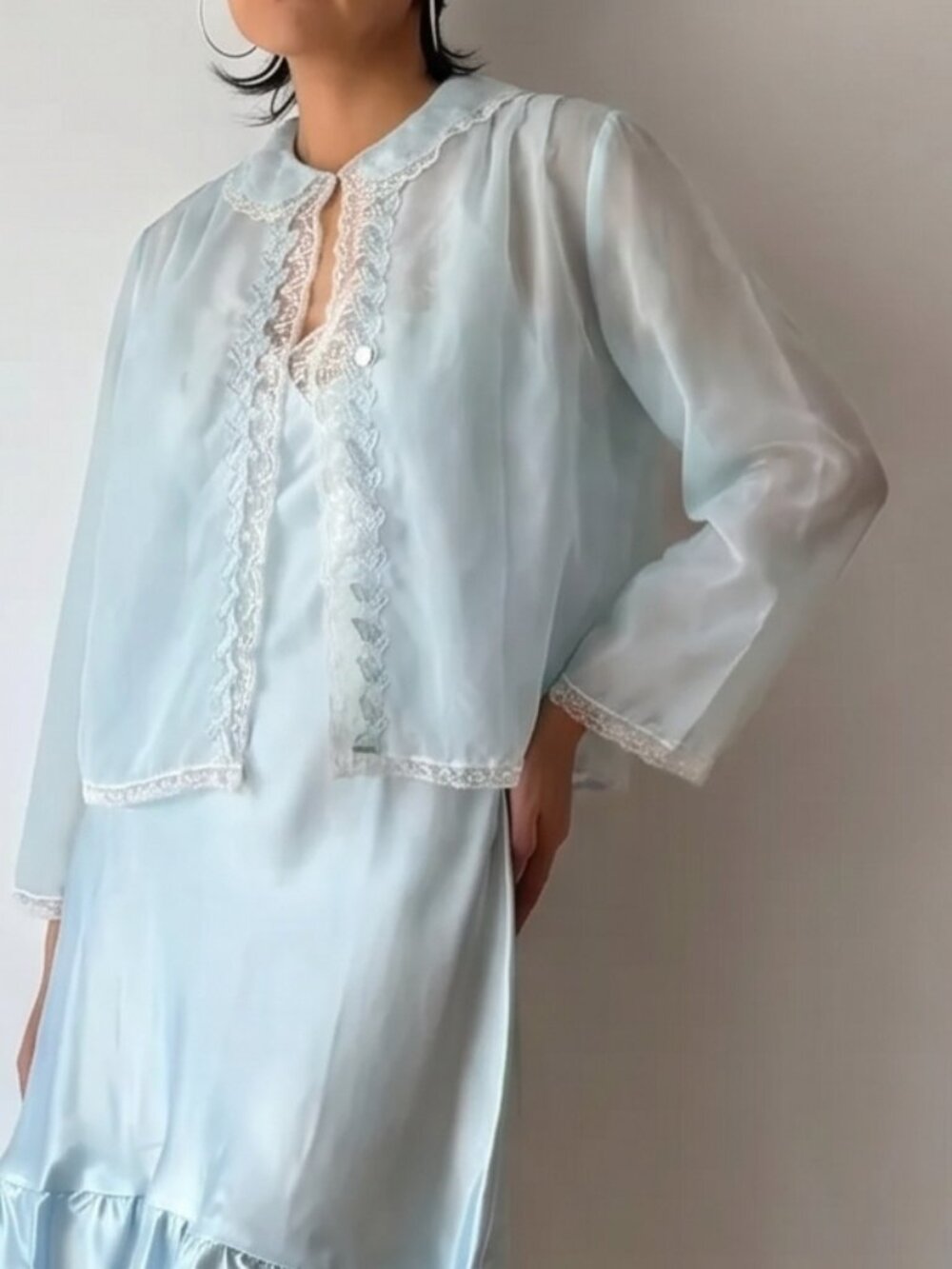 1950s/60s Light Blue Lace Bed Jacket by Character